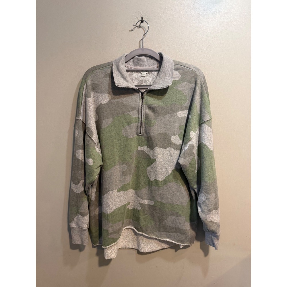 Aerie Womens Camo Quarter Zip Pullover Sweatshirt Green Grey Size Small 948